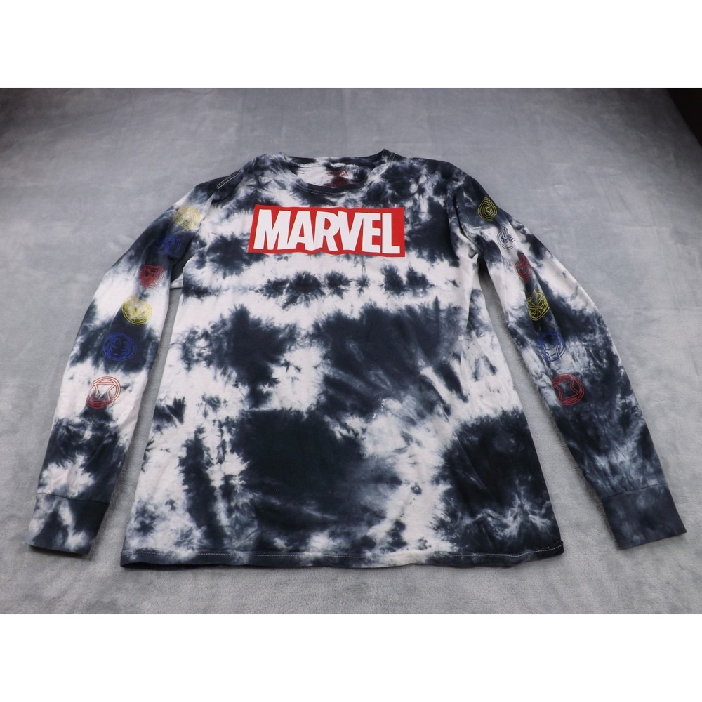 Marvel Tie Dye Long Sleeve Shirt Men's Size M Black/White/Multi  Super Heroes‎